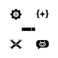 Fototapeta premium Artificial intelligence drone icon set Solid minimal icons for AI drone chatbot and modern digital technology systems