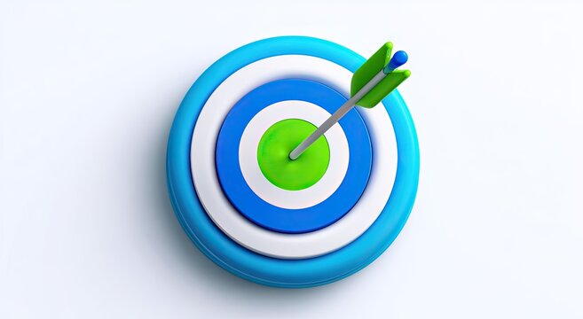 Green arrow perfectly hits the center of a blue and white target