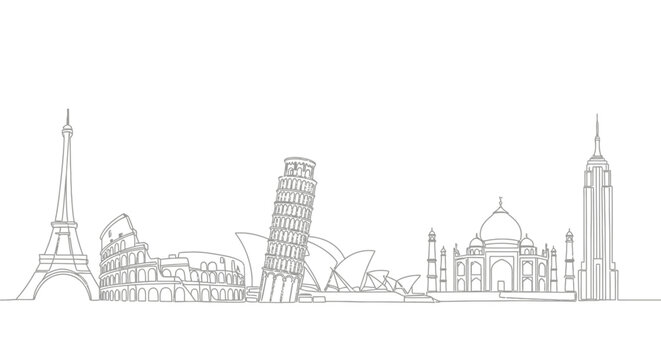 Famous Global Landmarks Skyline Silhouette - World Travel Destinations