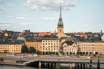 Obraz premium Gamla Stan, Stockholm old city in Sweden. Historic yellow and orange homes.