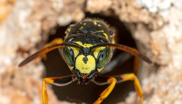 Close-up of a yellow jacket insect.