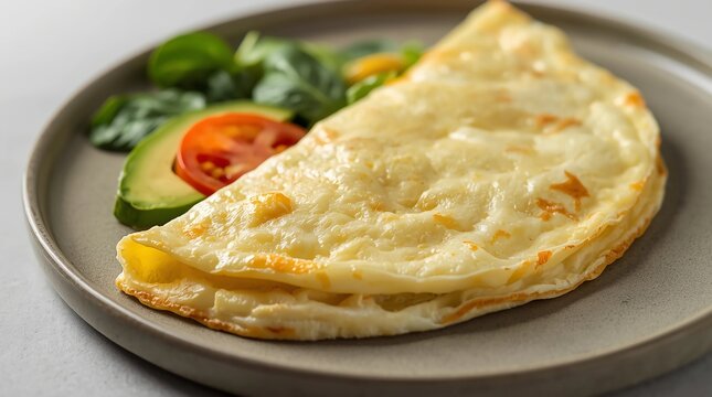A premium food photograph featuring a fluffy egg white omelette with a soft, tender texture and slightly golden edges.
