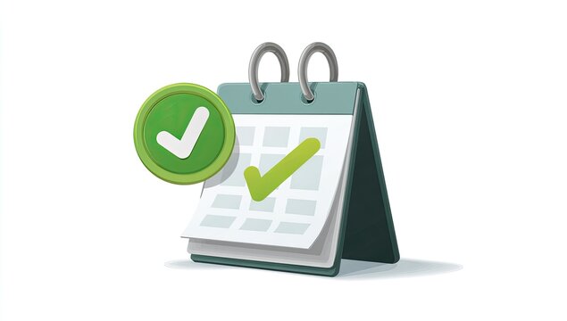 Calendar with green checkmarks indicates task completion or a confirmed appointment