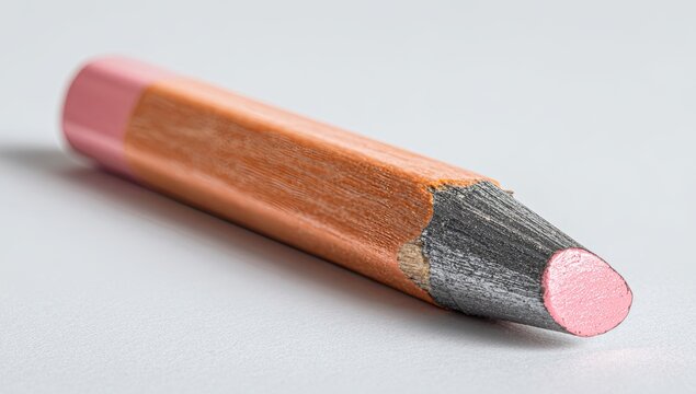 Close-up macro shot of a stubby pencil with a pink eraser