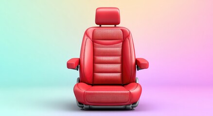 Fototapeta premium A red leather car seat with integrated headrest and armrests