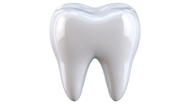 A perfect, shiny white molar tooth with smooth rounded surfaces