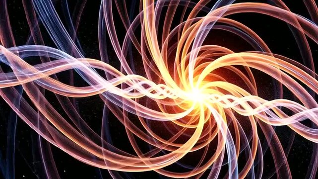 Vibrant Spiral Light Trails on Black Background.