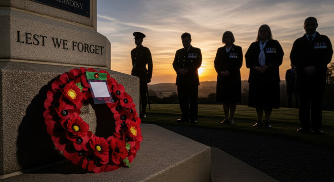Ceremony at the lest we forget memorial with soldiers standing in attention