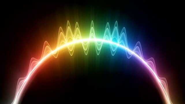 Rainbow Light Arc Vibrating on Black Background.
