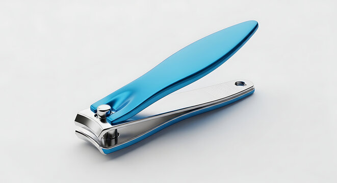 Blue nail clipper on white background with silver accents