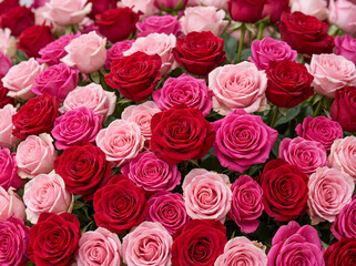 Naklejka premium Dense seamless background pattern of red and pink roses