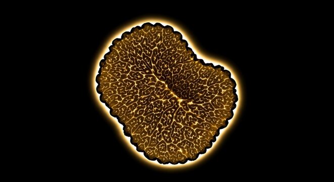 Gourmet Black Truffle Mushroom Isolated on Black Background with Glowing Aura