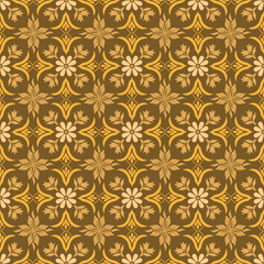 Fototapeta premium Vintage Brown and Gold Floral Seamless Pattern with Elegant Ornamental Design