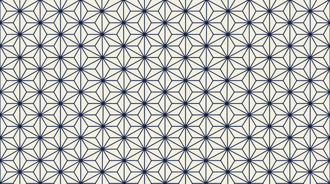 Traditional Japanese Asanoha hemp leaf seamless geometric pattern background design.