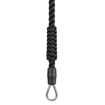 Black Braided Tricep Rope Cable Attachment for Gym Workout and Bodybuilding Pulley Machine, Isolated on White Background