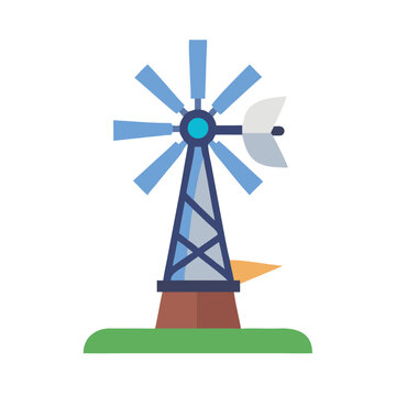 Illustrated windmill on green hill against black backdrop, creating a rural energy scene