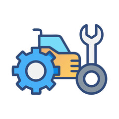 Obraz premium A modern cartoon tractor and wrench icon representing repair services