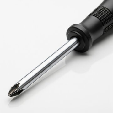 Close up of a Silver Phillips Head Screwdriver with Black Handle