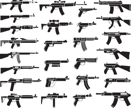firearm comparison grid black silhouettes rifle submachinegun shotgun