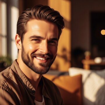 Close Up Portrait of Man with Beard Smiling in Natural Light