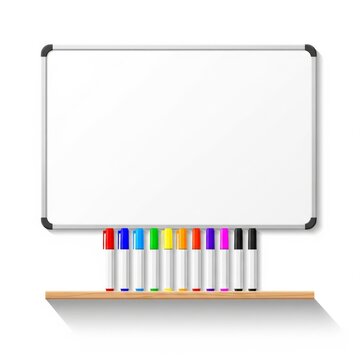 Whiteboard with Colorful Markers on Light Background for