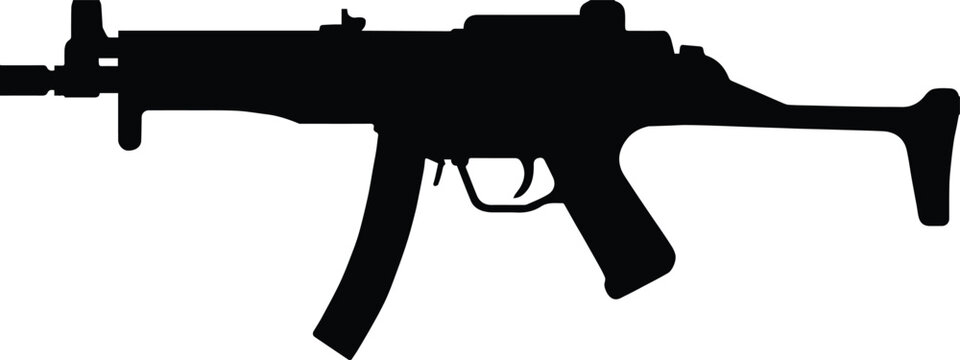 gun silhouette compact submachine smg vector outline