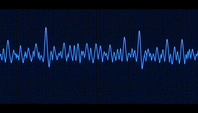 Blue waveform on a dark blue grid background with a black border