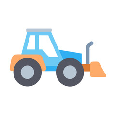 Naklejka premium Simplified blue tractor illustration on a black backdrop in a flat style