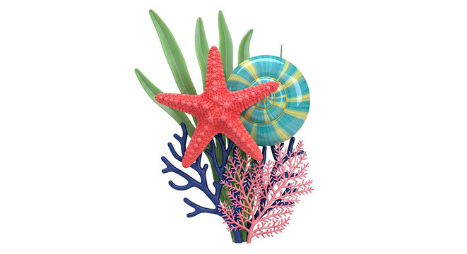 Red Starfish with Seashell and Coral Arrangement