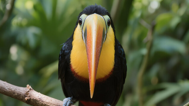 Toucan portrait with 200mm lens f3.5 sharp beak detail vibrant tropical wildlife close up