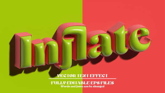 Typography Isometric and Inflated 3D Text Design. Modern Green and Pink Glossy Balloon Isometric and Inflated Text Effect