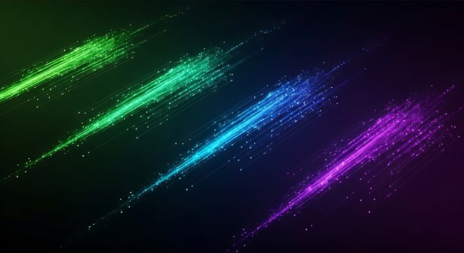 Abstract design with four streaks of radiant color against a dark background