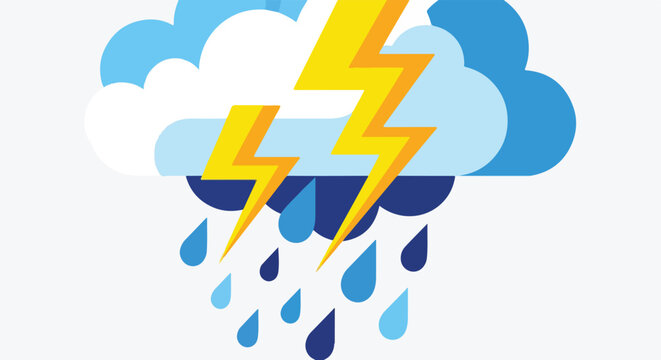 Stormy weather with clouds, lightning, and rain falling