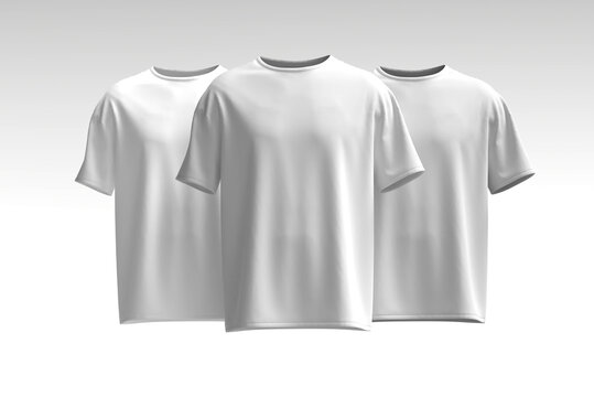 High-quality mockup set of blank white t-shirts displayed in multiple views, including front and back, on a clean neutral background