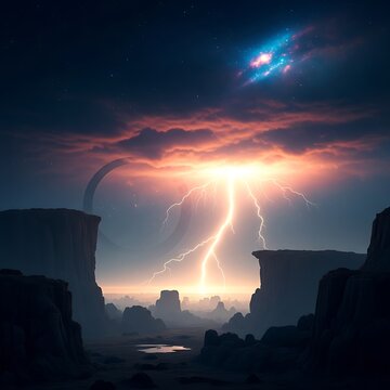 Dramatic lightning storm at nuclear plant.