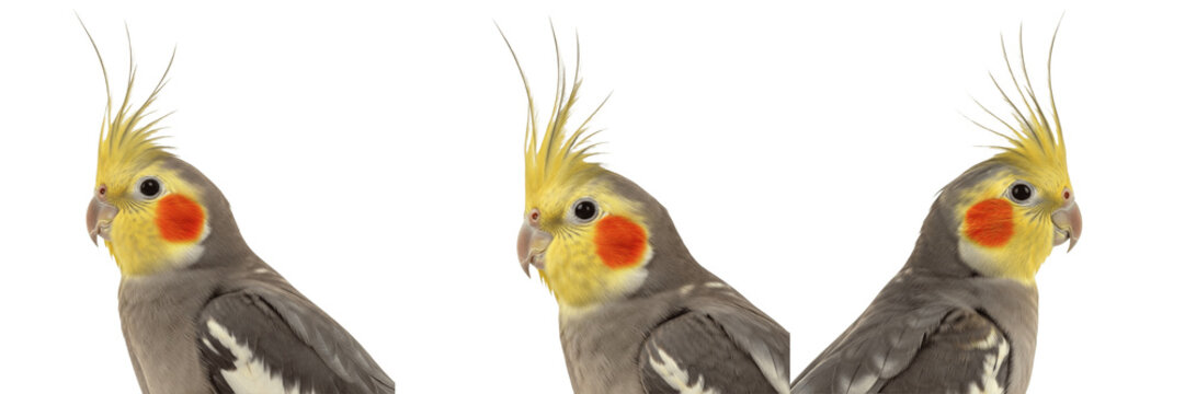 Cockatiel Nymphicus hollandicus side angle crest detail, calopsitte &eacute;l&eacute;gante, Nymphensittich, Australian crested parrot, yellow crest bird, side view cockatiel, avian photography.