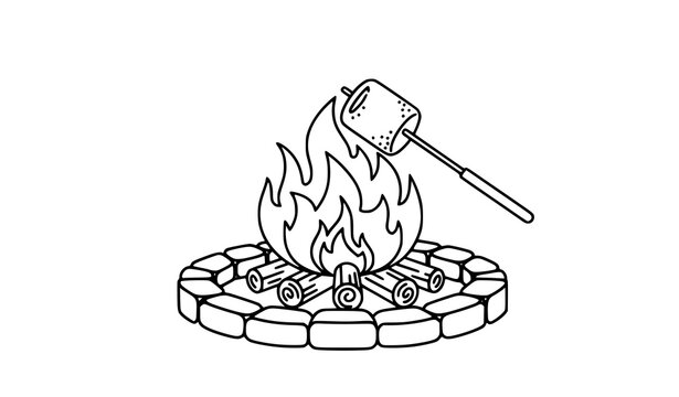 A vector graphic illustration of a campfire with a marshmallow on a stick