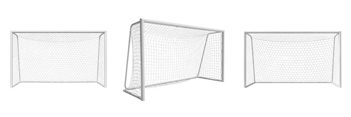 Goal Net isolated on white background, Soccer Goal, Filet de But, Red de Portería, Football Netting, Sports Equipment, Professional Stadium Net. © dakarid