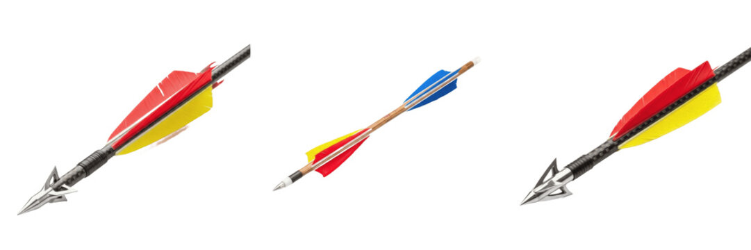 Archery Arrow isolated on white background, Fl&egrave;che, Flecha, Carbon Fiber Shaft, Professional Target Shooting, Fletching, Sports Equipment.