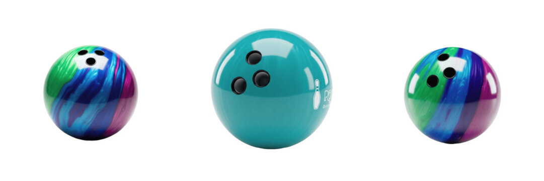 Bowling Ball isolated on white background, Boule de Bowling, Bola de Bolos, Polyester Ball, Finger Holes, Professional Sports Equipment.