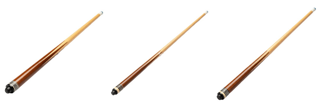 Billiard Cue isolated on white background, Pool Stick, Queue de Billard, Taco de Billar, Wooden Cue, Professional Sports Equipment.