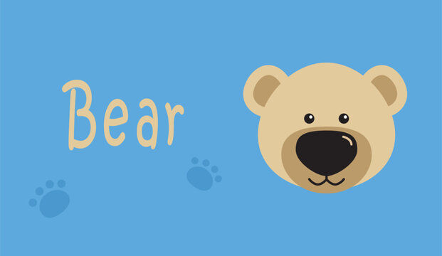 Cute Bear Face Vector Card for Kids Educational Material Preschool Animal Flashcard Illustration