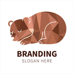 Cute Sleeping Bear Low Poly Geometric Logo Design Template © DUYEN DESIGNER