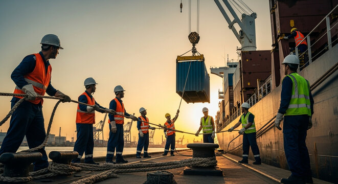 construction workers lifting heavy object.