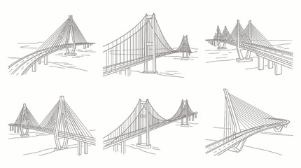 Naklejka premium Collection of hand-drawn cable-stayed bridges in various perspectives.