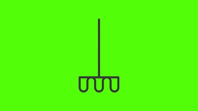 Rake Icon on Green Screen: A minimalist rake icon stands out boldly against a vibrant green backdrop, making it perfect for various design and illustration purposes. 