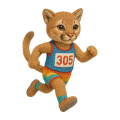 Fototapeta premium PNG Knitted cat athlete running.
