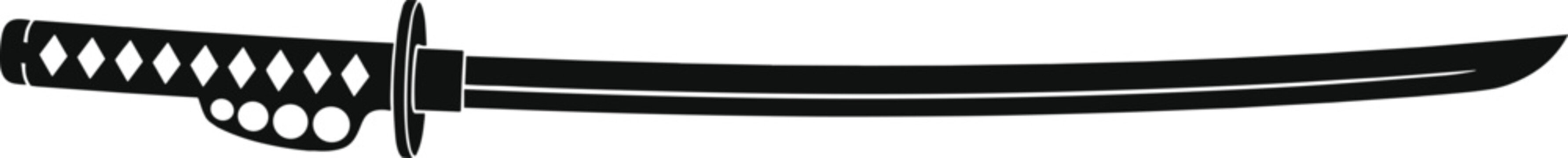 Japanese katana sword silhouette, traditional samurai weapon vector illustration for martial arts, history, and cultural design elements