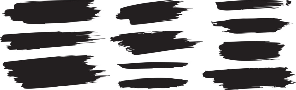 Abstract brush strokes collection diverse black paint swashes on white background