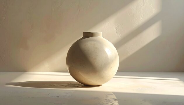 Minimalist ceramic vase bathed in sunlight against a neutral backdrop.